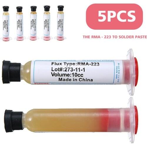 5pcs DIY Syringe Solder Flux Paste 10cc Grease RMA223 RMA-223 For Chips Computer Phone LED BGA SMD PGA PCB Soldering Repair Tool