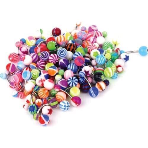 50PCS Belly Button Rings Curved Barbells 14G Steel Bar Acrylic Ball Mix Colors Body Jewelry Piercings Navel Ombligo Gifts Cute
