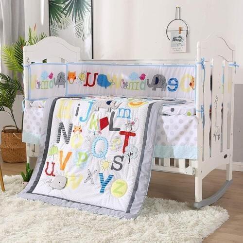 7PCS Newborn cot Bedding Set Baby Bed Protector Crib Bedding Set Baby Cot Sets kit de berço(4bumper+duvet+bed cover+bed skirt)