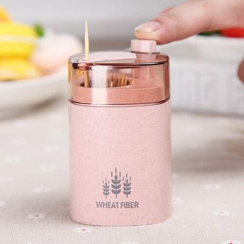Automatic Toothpick box Holder Container Wheat Straw Kitchen Toothpick Bottle Toothpick Box Container Dispenser Holder