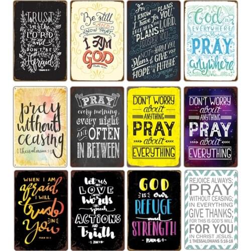 Bless Pray Day Christian God Graffiti Characters Metal Tin Sign Potsers Church Room Cafe Home Decor Plate Plaques Wall Painting