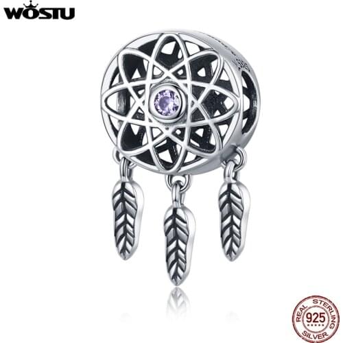 WOSTU 100% 925 Sterling Silver Dream Catcher Dreamcatcher Beads Charm Fit Original Charm Bracelet Necklace Jewelry Gift CQC330