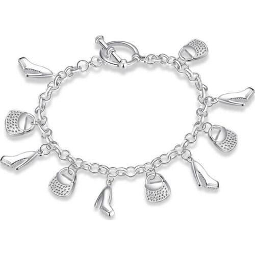 BABYLLNT 925 Silver High Heels Bag Pendant Bracelets For Women Charm Wedding Engagement Noble Jewelry Gift