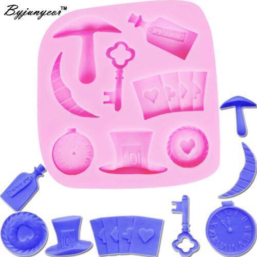 Byjunyeor F1176 FDA Epoxy UV Resin Mold Magician Tool Hat,Playing Card,Key Silicone Biscuit,Cake,Fondant,Cookie,Chocolate Tools