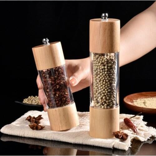 6/8Inch Wooden Salt Pepper Mill Grinder Acrylic Manual Seasoning Spice Mill Adjustable Ceramic Grinding Core Kitchen Accessories