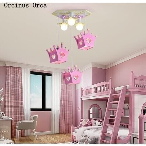 European sweet pink crown chandelier Girl Bedroom Princess room lamp cartoon creative lovely led Chandelier free shipping
