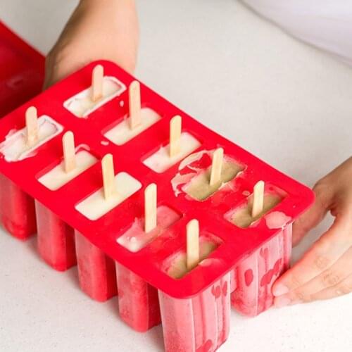 10 Hole Ice Popsicle Mold with Cover Silicone Ice Cream Mold Large Size Pudding Jelly Maker Ice lolly Moulds Party Bar Tool