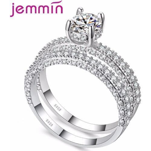 Korean Cubic Zirconia Delicate Ring Fashion Design Shining Crystal Ring Set Jewelry Egg Shape Charm CZ Ring 100% 925 Silver 2pc