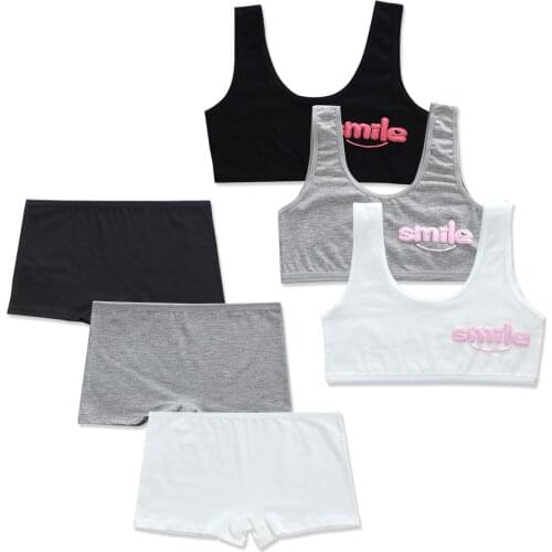 Girls Bra Set Developmental Vest Underwear Suspenders Pure Cotton Double Layer Comfortable Bra And Panty Set 8-16Y