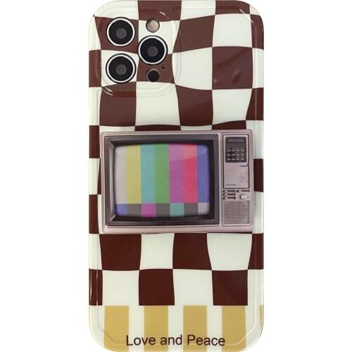 Creative Brown Checker TV Stand Knot Case for iPhone 12 Pro Max Back Phone Cover for 12 11 Pro Max X XS XR 8 7 Plus SE 2020