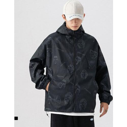Autumn Hip Hop Print Jacket Men Pullover Hooded Hoodies Women Harajuku Streetwear Oversized Couple Windbreaker Male Coat Outwear