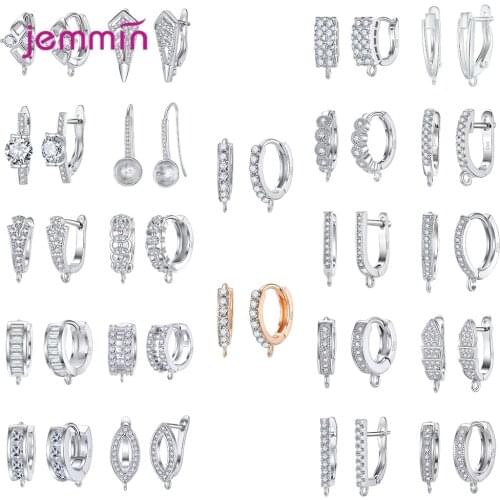 Fashion DIY Earring Findings 100% 925 Sterling Silver with Clear Cubic Zircon Jewelry Component Accessory Huggie Hooks Free Ship