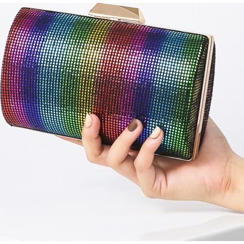 Fashion Design Women Sequined Rainbow Clutch Bag Bling Evening Bag Chain Handbag Classical Mini Bride Wedding Purse Handbag 2021