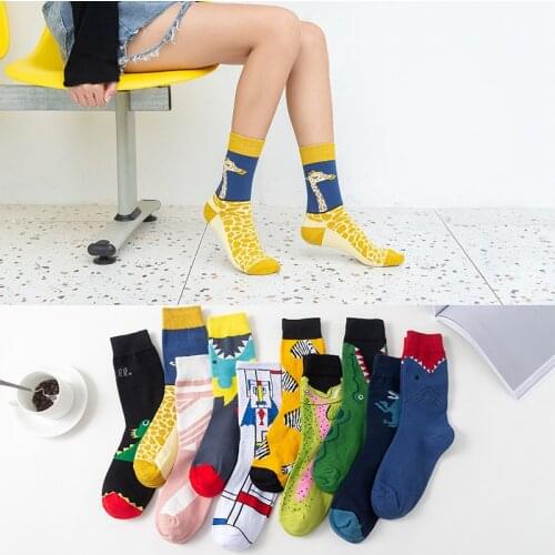 Cartoon Animal Personality Trend Cotton Couple Men and Women Tube Stockings Shark Crocodile Zebra Dinosaur Giraffe Robot Color