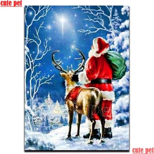 5Dsquare round Drill Santa Claus and Elk Diy Diamond Painting Cross Stitch Mosaic Embroidery Pattern rhinestone New Year Gift