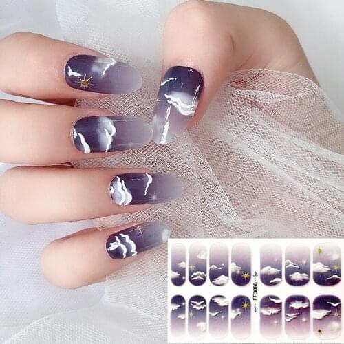14tips/sheet Nail Art Decal Stickers Festival Theme Flowers Decoration Gradient Slider Full Cover Adhesive Paper Nail Manicures