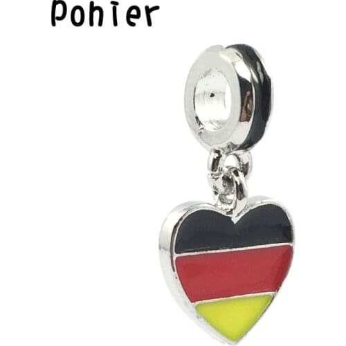 Germany Flag ,Black&Red Yellow Enamel Heart Pendant Charms European Beads Fit Charms Bracelets&Bangle DIY Jewelry