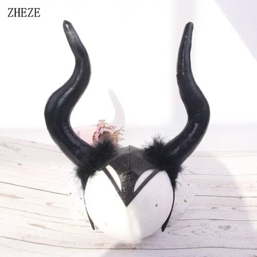 New Arrivals Black Big Witch Horns Head Hoop For Women Bat Wings Hairband Children Cosplay DIY Headband Diablo Hair Accessories