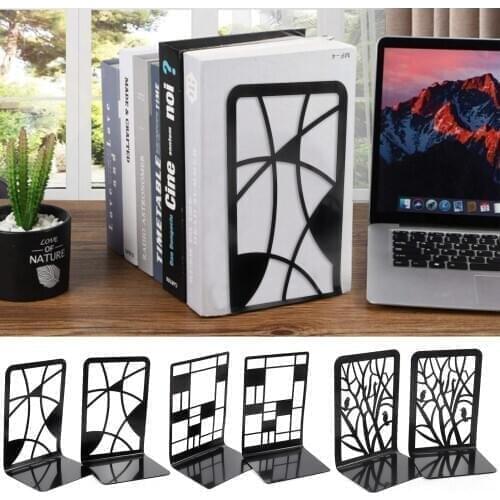 1 Pair Metal Mesh Desk Book Ends Organizer Desktop Bookends Office School Stationery 3 Patterns Non-Slip Book Storage Rack