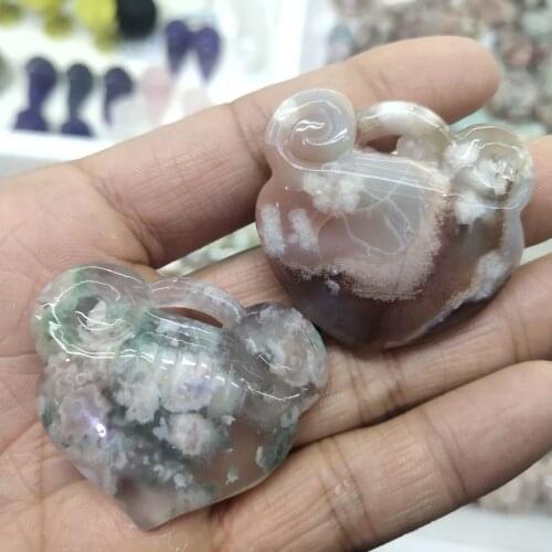 Cherry Blossom Agate lock Shaped Gemstone Natural Healing Crystal Polished Stone for Women Jewelry Making Pendant Necklace
