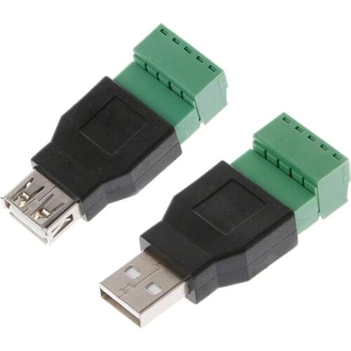 USB 2.0 Type A Male/Female to 5P Screw w/ Shield Terminal Plug Adapter Connector R9UC