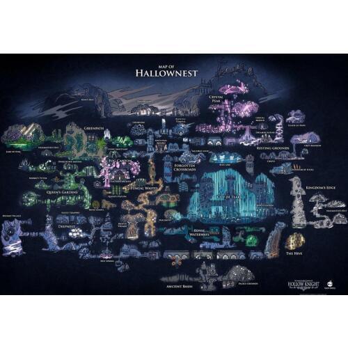 Hollow Knight Map Of Hallownest Silk Cloth Poster Art Bedroom Decoration