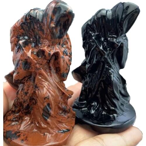 Natural Red Obsidian Carving Necromancer Statue Crystal Quartz Mineral Stone Reiki Healing Witchcraft Home Decoration Gift