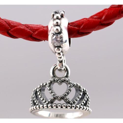 S925 Pendant DIY Jewelry Love Hearts Princess Crown Dangle Charm fit Lady Bracelet Bangle Clear CZ