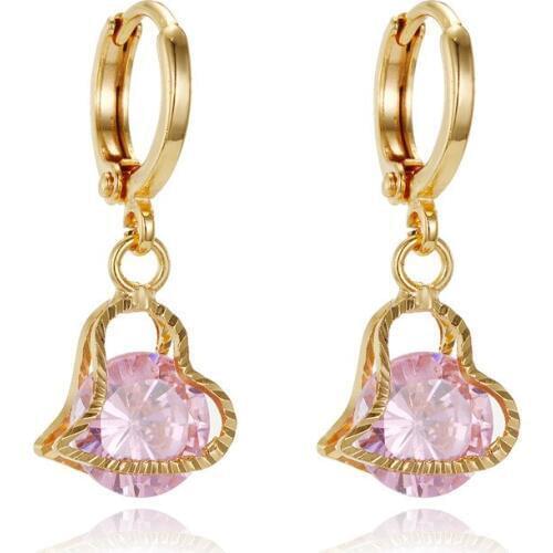 Dayoff European Punk Gold Color Heart Hoop Earrings for Women Men Small Zircon Circle Earring Jewelry Christmas Gift E467