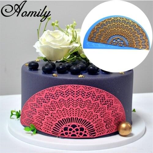 Aomily 22cm Fan Flower Lace Shaped Silicone Mold Wedding Cake Border Decoration Fondant Cake Surround Food Grade Baking Mat