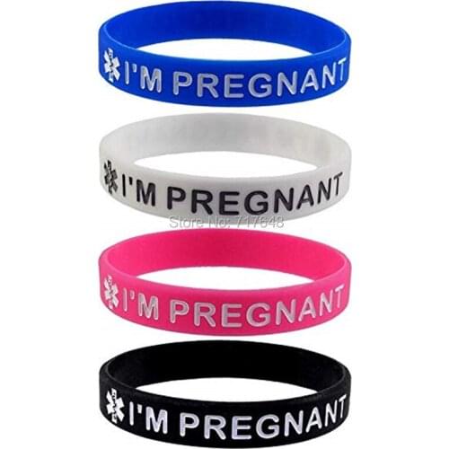 100pcs I'm Pregnant Medical Alert ID wristband silicone bracelets free shipping by ePacket A