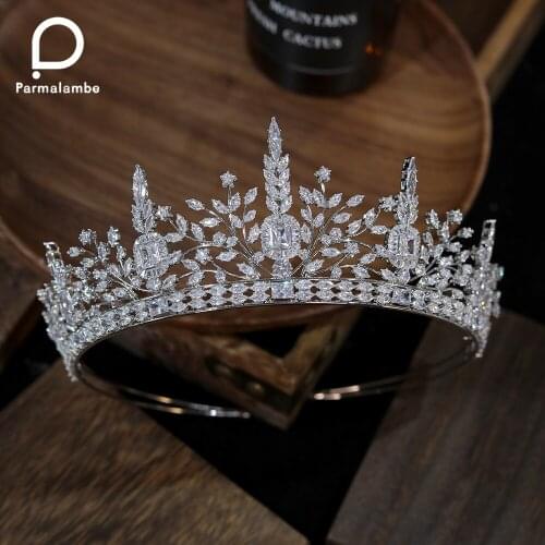 Parmalanbe Wedding Bridal Tiaras Zircon Pageant Headpieces Hair Jewelry Sweet 16 Quinceanera Princess CZ Crowns PH0044