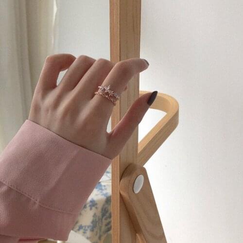 Bohemia Double Layer Zircon Flower Rings for Women Charm Floral Crystal Stone Knuckle Ring Dainty Bride Party Wedding Jewelry