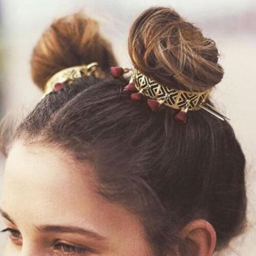 Boho Fringed Crown Round Top Hairpin Holder Cage Hair Stick Girl Hair Accessories Hair Jewelry Wedding Party Bridesmaid Gifts