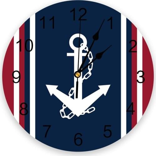 Vertical Blue Red Stripe White Anchor Creative Wall Clock For Home Office Decoration Living Room Bedroom Kids Room Hanging Watch