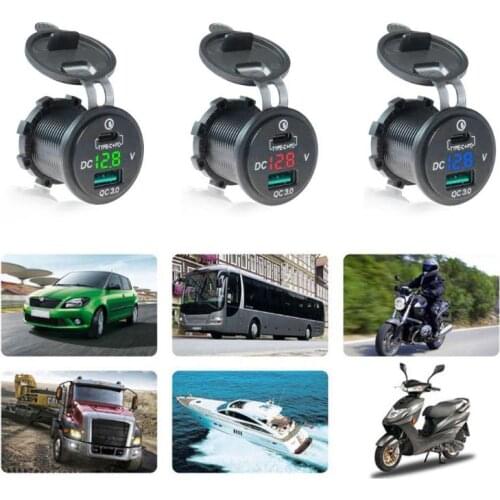 Waterproof 12V 24V Type C PD QC 3.0 USB Car Charger LED Voltmeter Power Adapter For Smart Phone Tablet Boat Motorcycle