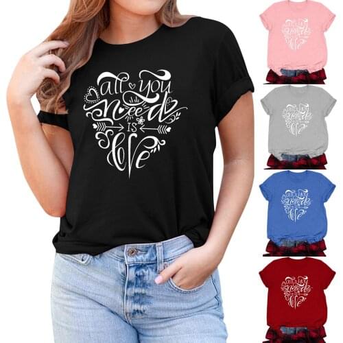 XS-4XL Multicolor Women O-Neck Letter Print T-shirt Top Short Sleeve Casual Loose Blouse חולצות נשים all-match Comfortable T5