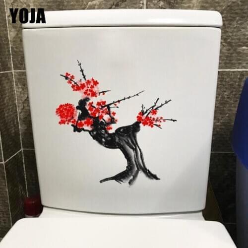 YOJA 22.2*23CM Plum Blossom Painting Home Decor Living Room Bathroom Toilet Seat Stickers T1-0483