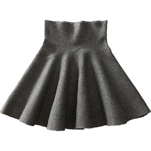 2019 Spring Autumn High Waist Knitted Skirts Women Pleated mini Skirt Casual Elastic Flared Skirt Female midi Short Skirt Woman