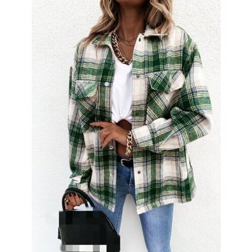 Plaid Womens Shirt Jacket Loose Long Sleeve Single Breasted Female Jackets 2021 Winter Autumn Fashion Casual Ladies Clothes