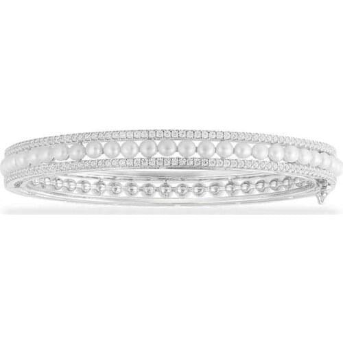 SLJELY Fashion Real 925 Sterling Silver White Natural Freshwater Pearls Bangle Women Baroque Fine Zircon Brand Bracelet Jewelry