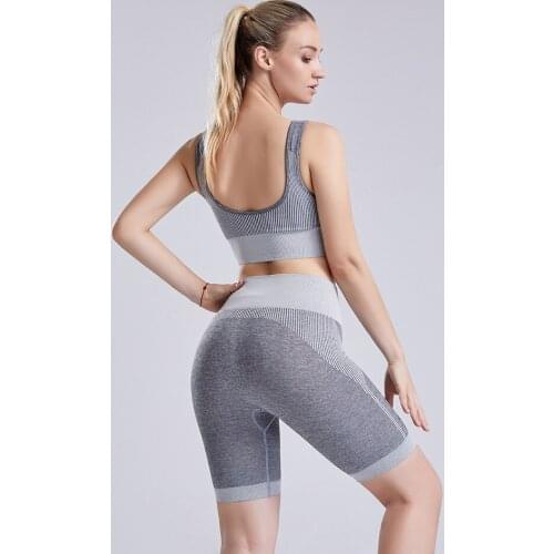 Women Seamless Yoga Set Pants Padded Push Up Sport Bra Gym Clothing Short Crop Top High Waist Running Leggings Sports Suit