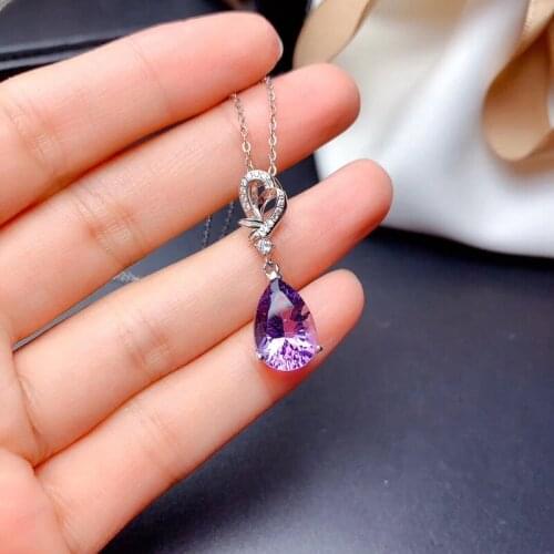 KOFSAC Elegant Women Necklace Silver Color Jewelry Fashion Shiny Crystal Purple Water Droplets Pendant Necklace Lady Gift Joyas