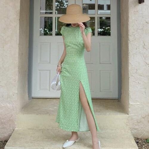 Fashion Summer French Romantic Retro Short Sleeve Maxi Party Dress Ladies Elegant Coffee Break Sexy Backless Floral Beach Dress