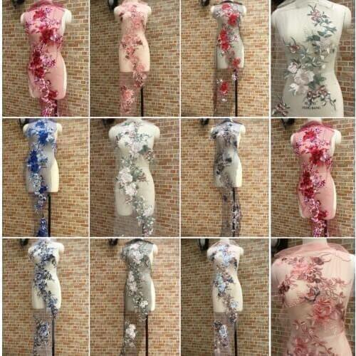 1PC Large and 1PC Small 3D Flower Embroidered Lace Applique For Wedding Dress Bridal Gown Lace Trim Ribbon Sewing Lace Fabrics