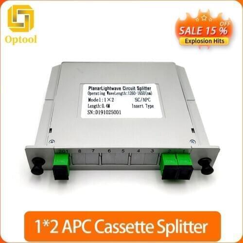 Free shipping 10pcs/lot SC/APC 1X2 Fiber Optic FTTH cassette box Optical Coupler SC APC PLC 1X2 fiber splitter cassette