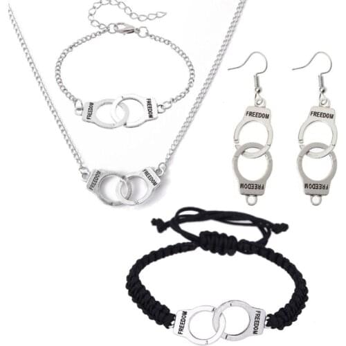 10Pcs Handcuffs Freedom Charms Bracelet Earrings Necklace Pendant Vintage Tibetan Silver DIY Handmade Jewelry Making