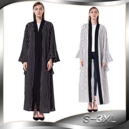 3XL flare sleeve striped cardigan Muslim abaya fashion dubai islamic plus size abayas wq162 prayer service clothing with belt
