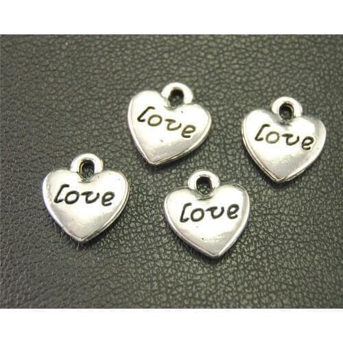 50pcs Silver Color Love Heart Charms Pendants For Jewelry Making DIY Handmade Craft 11X10mm A1910