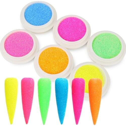 6 Colors/Set Fluorescent Neon Nail Art Glitter Powder Acrylic Pigment Dust Chrome Shimmer Manicure Nail Art Accessories